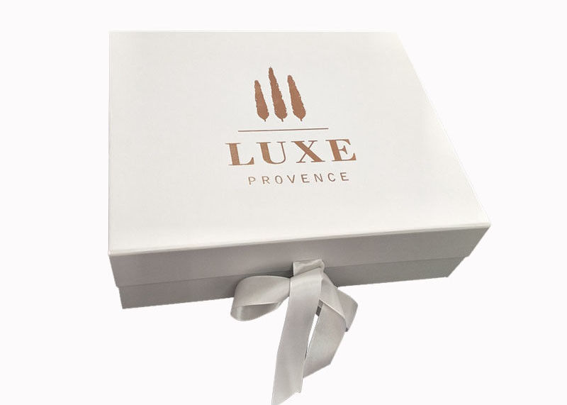 Ribbon Logo tùy chỉnh màu trắng gấp giấy hộp quà tặng cho quần áo đóng gói nhà cung cấp